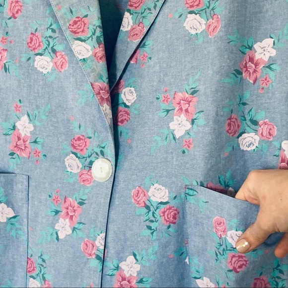 Vintage cotton denim floral print blazer M - Picture 3 of 15